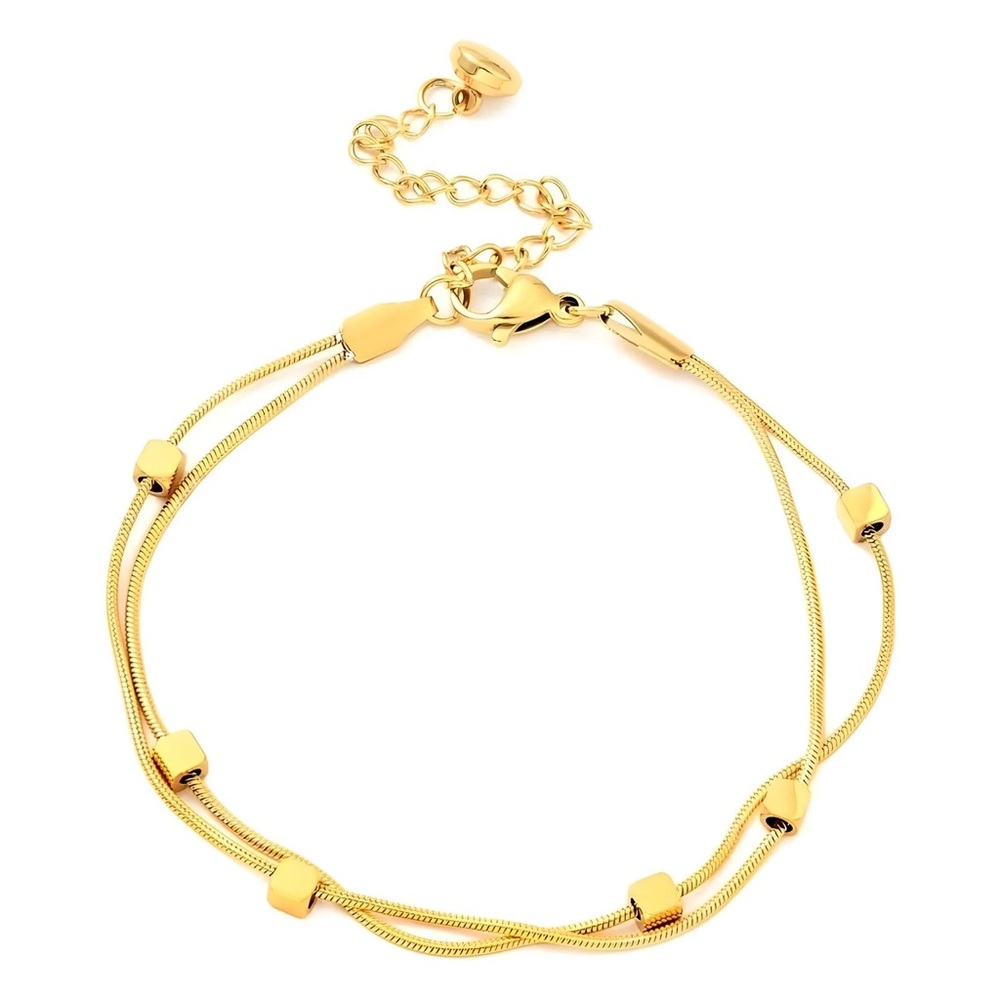 18K Gold Plated Double Layered Bracelet*Dainty Minimalist Satellite MLB016 - Picture 3 of 6